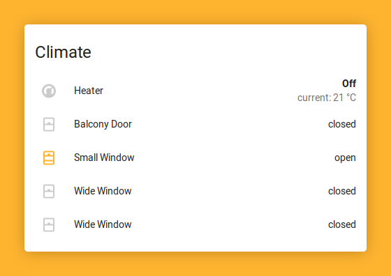 climate card: heater control and binary sensors for each window in home assistant